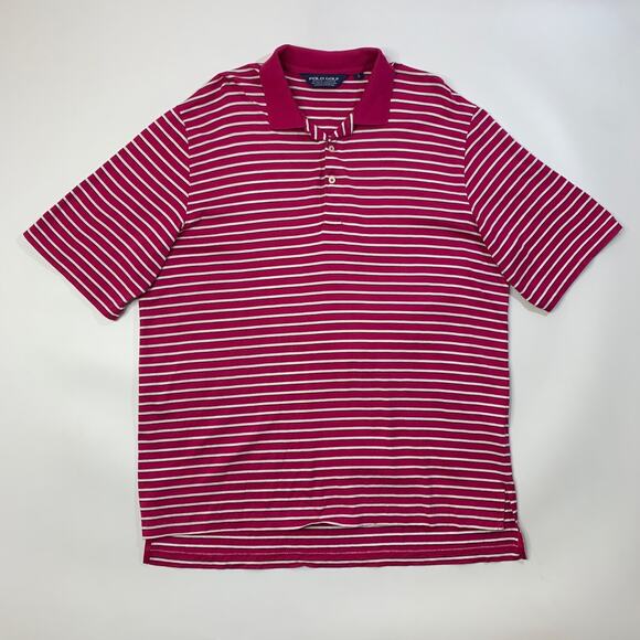 Ralph Lauren Polo Golf Shirt Mens L Large Hot Pink White Pima Cotton Striped - Picture 2 of 8